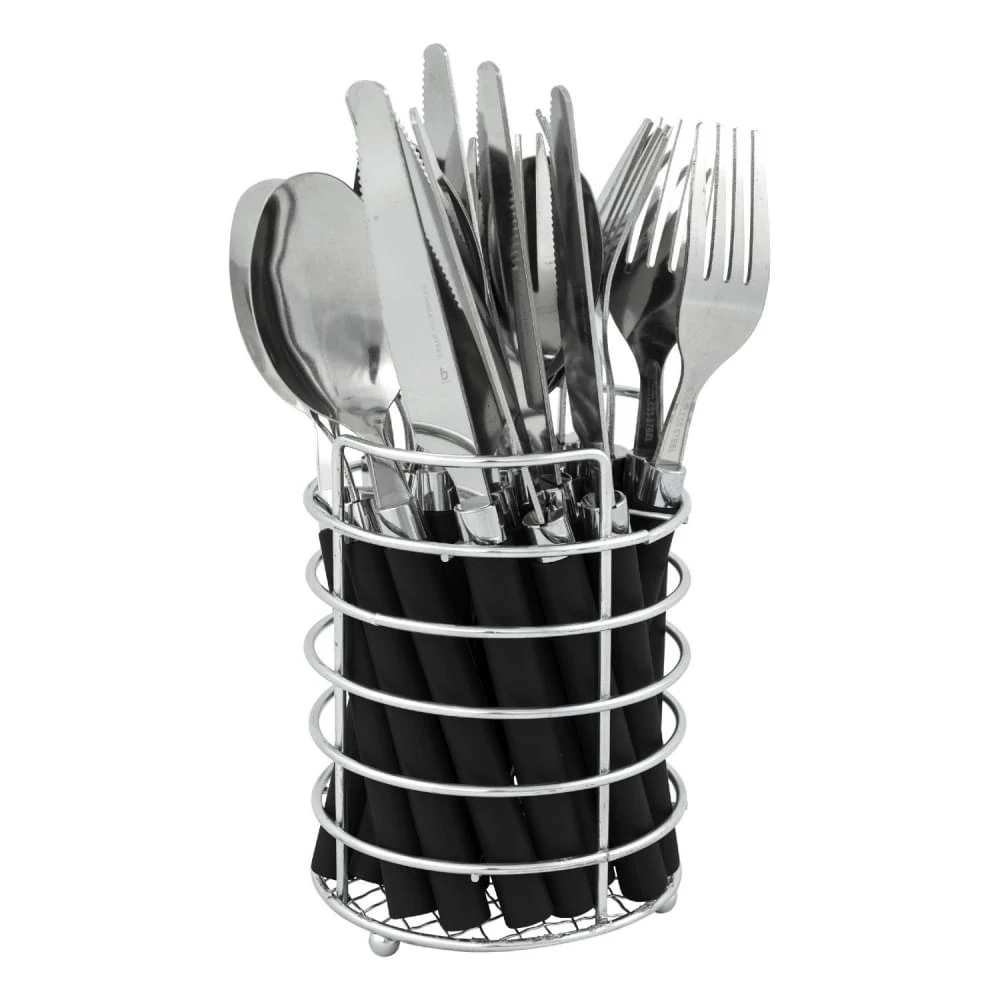 Bo-Camp Bestekset In Mandje Zwart 1 Bo-Camp Bestekset In Mandje Zwart